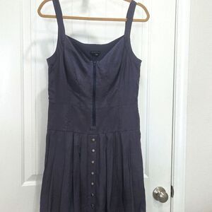 Theory Corset Fit Flare Grey Pleated Tank Dress Silk Size 8